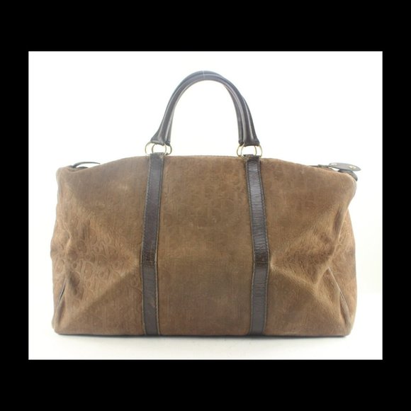 Dior Brown Embossed Nubuck Suede Trotter Duffle Bag 3DD918K - Picture 1 of 11